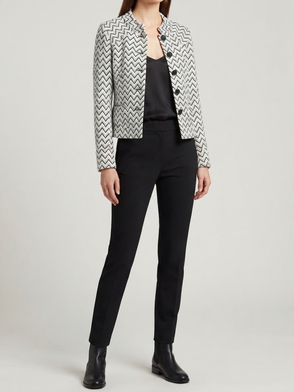 Nicole by Nicole Miller black and white zigzag pattern cropped blazer 8
